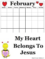 My heart belongs to Jesus Valentine Bee Printable Calendar February
